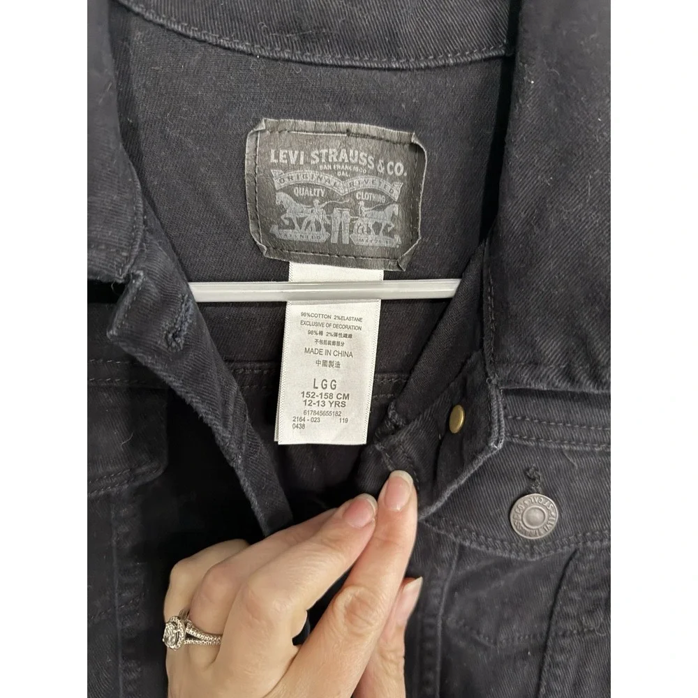 Levi's Kids Black Stretch‎ Denim Trucker Jacket. Sz L 12-13